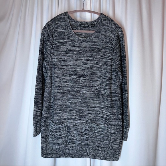 Jeanne Pierre Sweater Sz  L Crew Neck Cotton Gray 2 Pocket Lagenlook Boho EUC - Picture 1 of 10